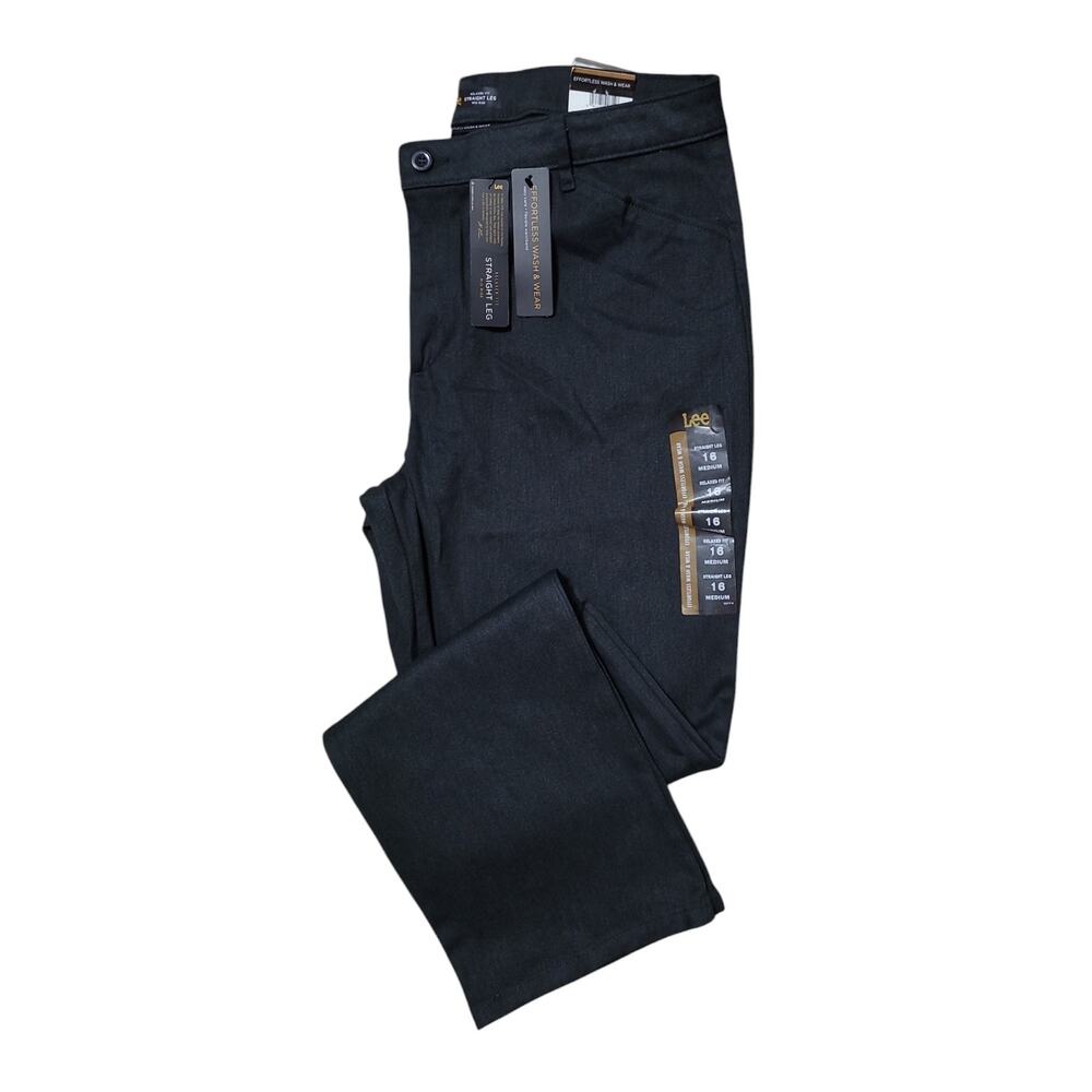 Lee Relaxed Fit Pants Womens 16M Charcoal Heather Straight Leg Stretch Work NWT